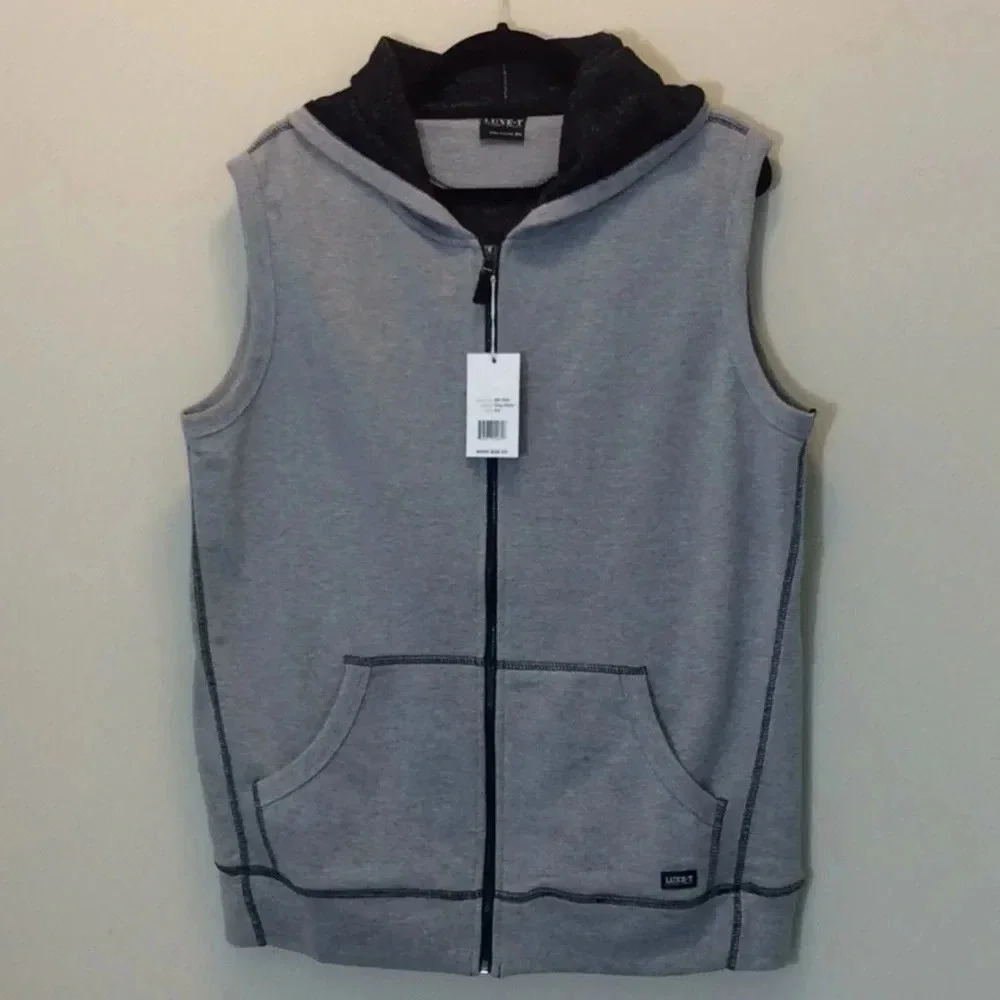 LUXE-T Gray & Black Hoodie Zippered Vest Size 2X - Picture 1 of 10